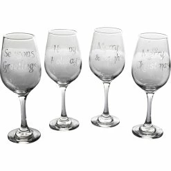 Outlet ???? Gibson Home Imagination 14 Oz. Holiday Greetings Silver Wine Glass 4 Pc. Set ✨