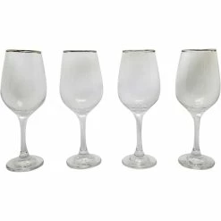 Outlet ???? Gibson Home Imagination Wine Glass With Silver Rim 4 Pc. Set, 14 Oz. ⭐