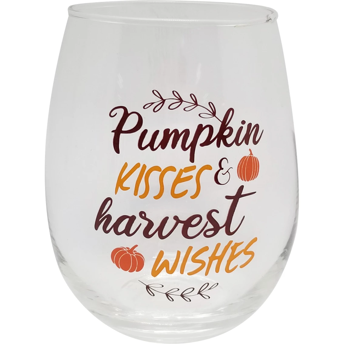 New ???? Gibson Home Harvest Pumpkin Kisses & Harvest Wishes Stemless Wine Glass ???? 3 New ???? Gibson Home Harvest Pumpkin Kisses & Harvest Wishes Stemless Wine Glass ????