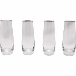 Discount ???? Gibson Home Imagination 9 Oz. Silver Rim Stemless Champagne Flute 4 Pc. Set ????