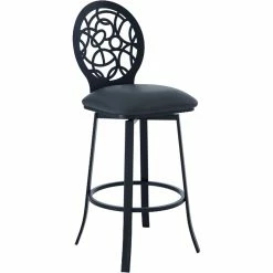 Top 10 ???? Armen Living Lotus Barstool In Matte Black Finish And Grey Faux Leather ????
